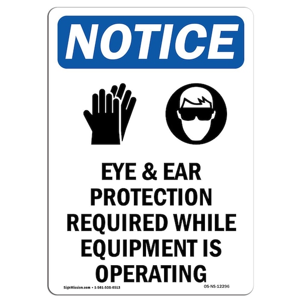 Signmission OSHA Sign, Eye & Glove Protection With Symbol, 10in X 7in Rigid Plastic, 7" W, 10" H, Portrait OS-NS-P-710-V-12296 - main